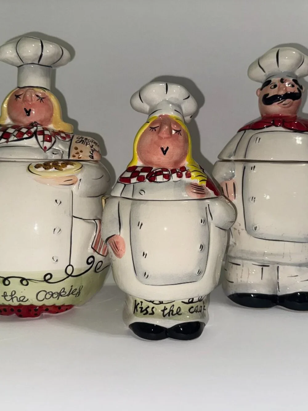 Vintage Fat Chef Baker Ceramic Cookie Jar Canister Set of 3 Home Decor